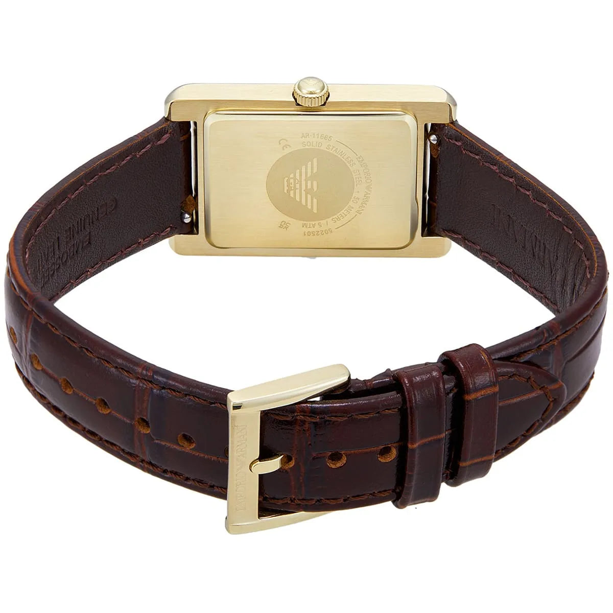 Emporio Armani Gino Rectangular White Dial Brown Leather Strap Men's Watch – AR11665