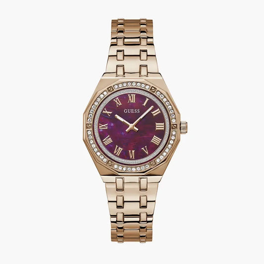 GUESS Women's Purple Mother of Pearl Dial Rose Gold-Tone Stainless Steel Watch – GW0770L3