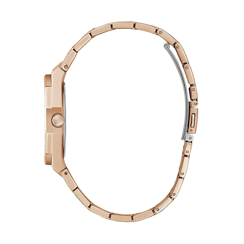 GUESS Women's Purple Mother of Pearl Dial Rose Gold-Tone Stainless Steel Watch – GW0770L3