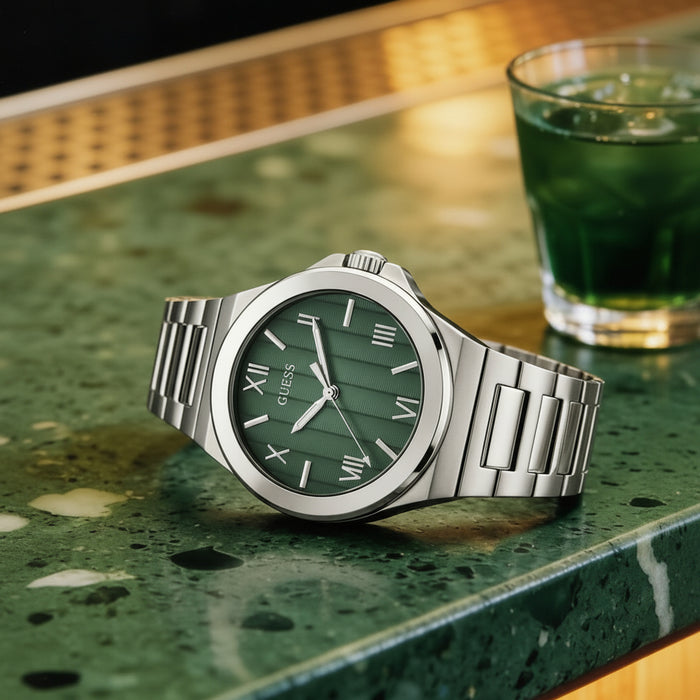 GUESS Men's Green Gradient Dial Silver-Tone Stainless Steel Watch – GW0789G1