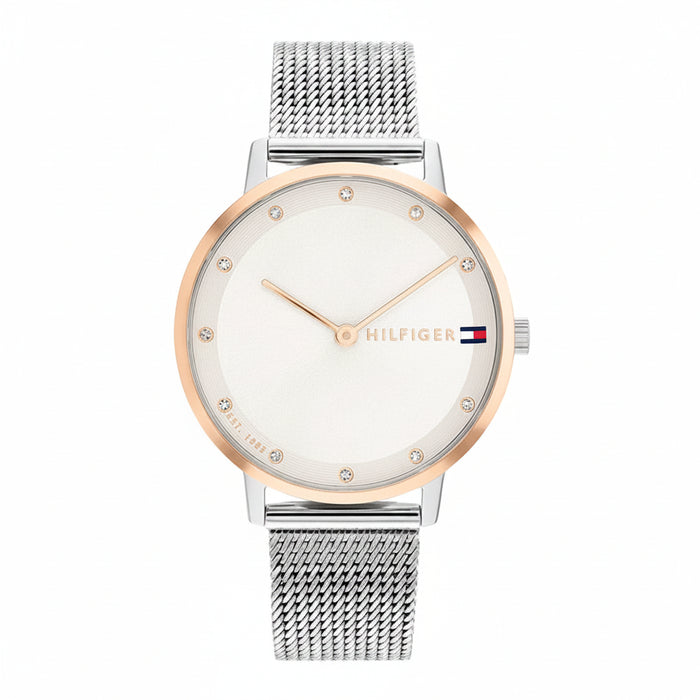 Tommy Hilfiger Ladies Blue Sunray Dial Rose Gold-Tone Stainless Steel Watch – 1782666