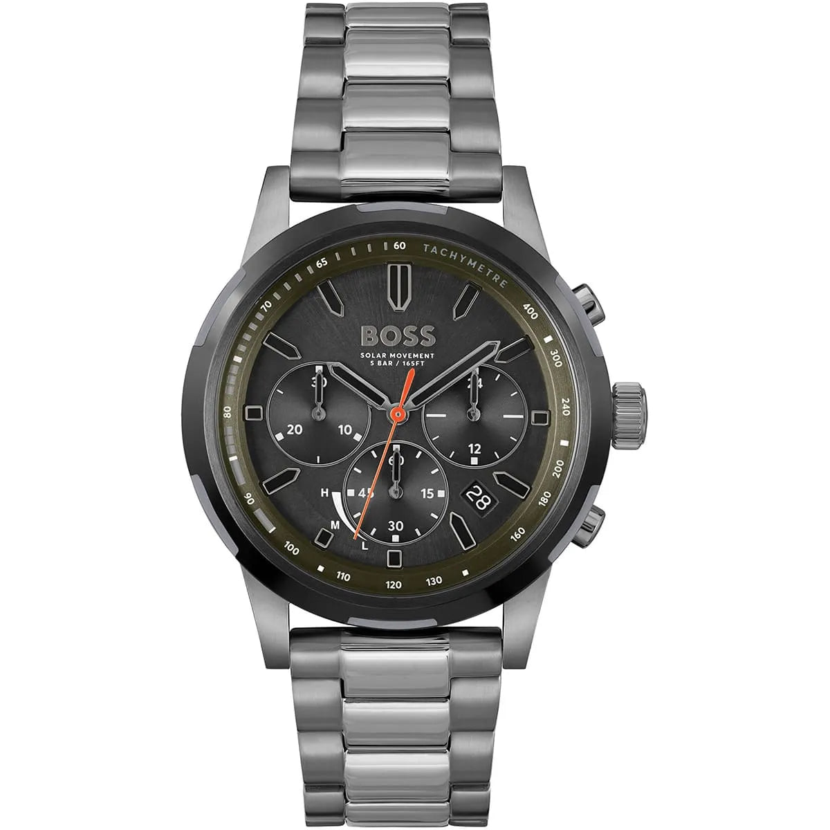 BOSS Solgrade Solar Black & Olive Dial Stainless Steel Men's Watch – 1514034