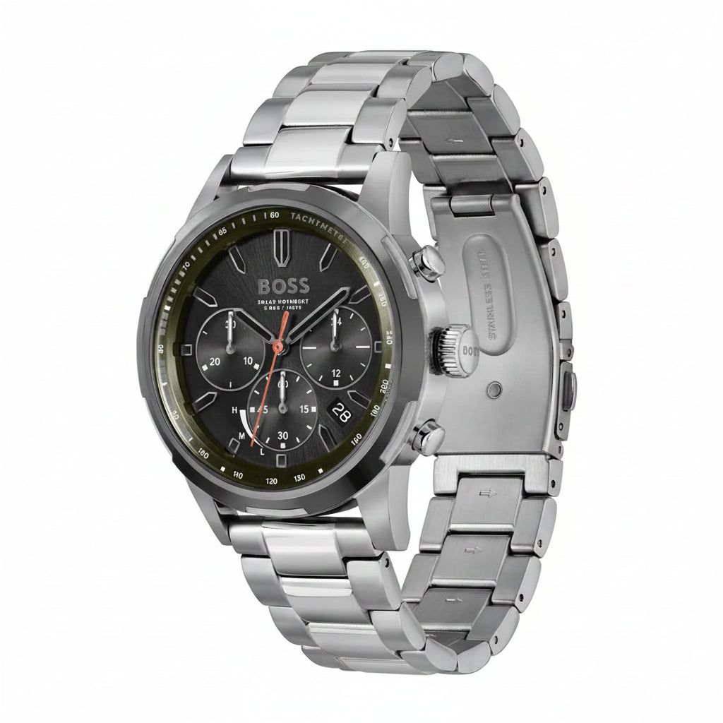 BOSS Solgrade Solar Black & Olive Dial Stainless Steel Men's Watch – 1514034