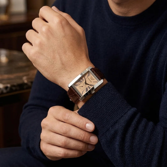 Emporio Armani Classic Beige Dial Brown Leather Strap Men's Watch – AR0154