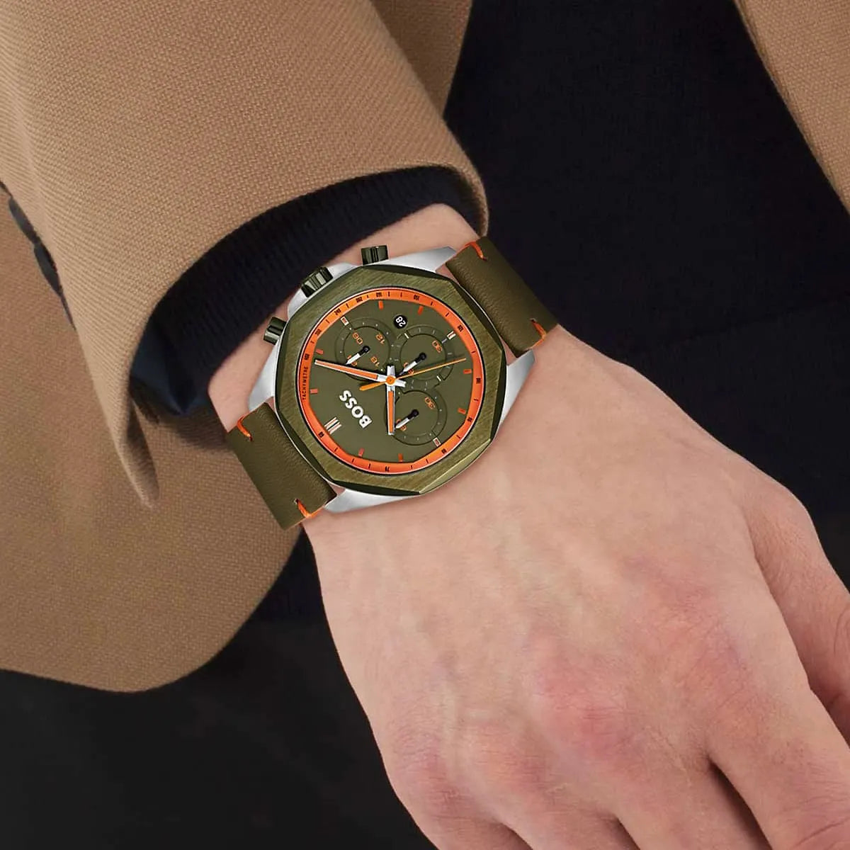 Hugo Boss Cloud Green Chronograph Leather Strap Men's Watch – 1514018