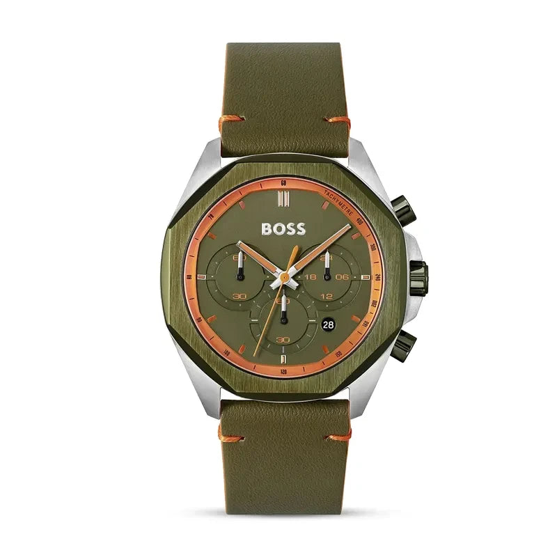 Hugo Boss Cloud Green Chronograph Leather Strap Men's Watch – 1514018