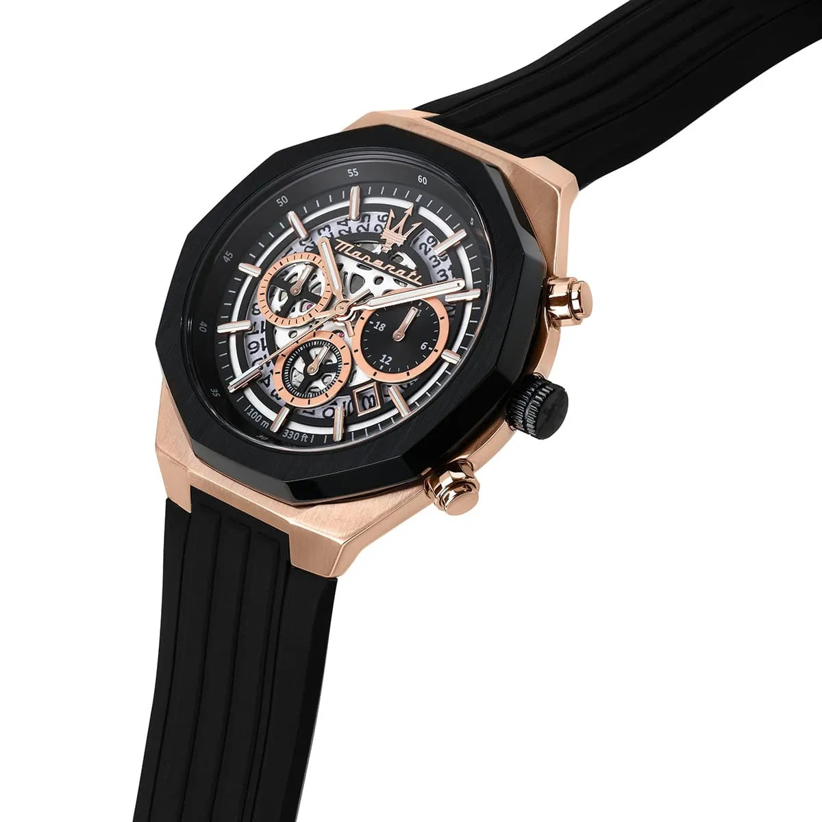 Maserati Stile Skeleton Chronograph Black Dial Black Silicone Strap Men's Watch – R8871642003
