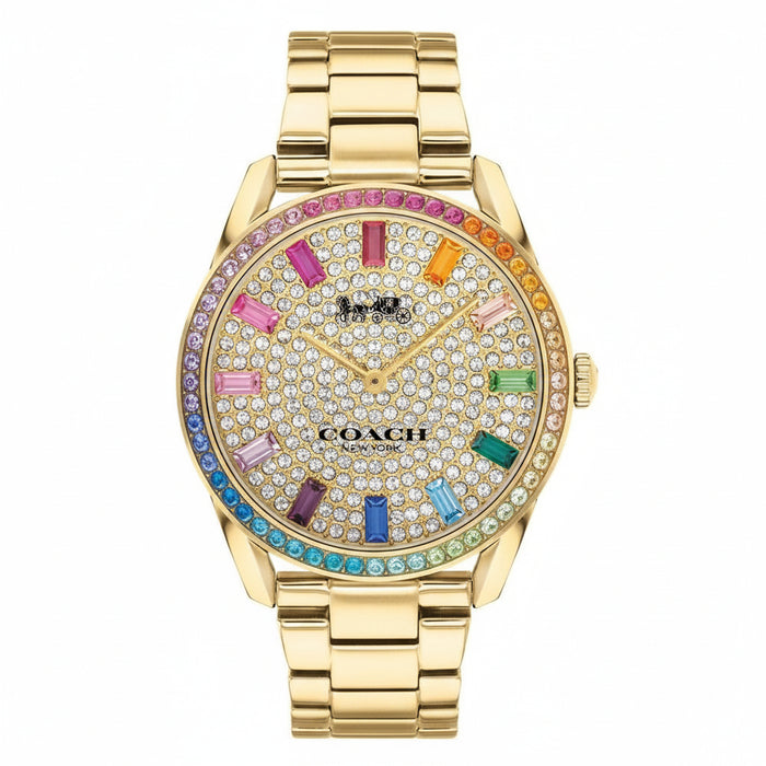 Coach Preston Rainbow Crystal Gold-Tone Ladies Watch – 14503657