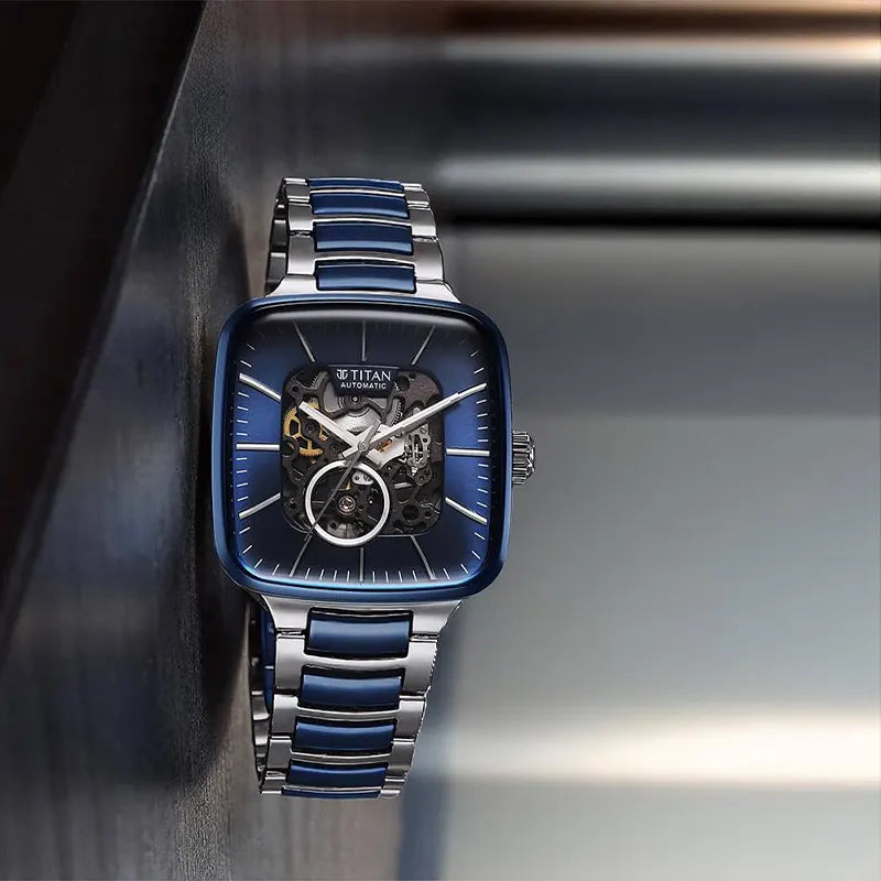 Titan Ceramic Fusion Skeleton Blue Dial Automatic Men's Watch – 90175KD02