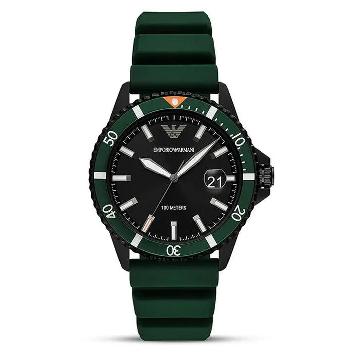 Emporio Armani Diver Black Dial Green Silicone Men's Watch – AR11464