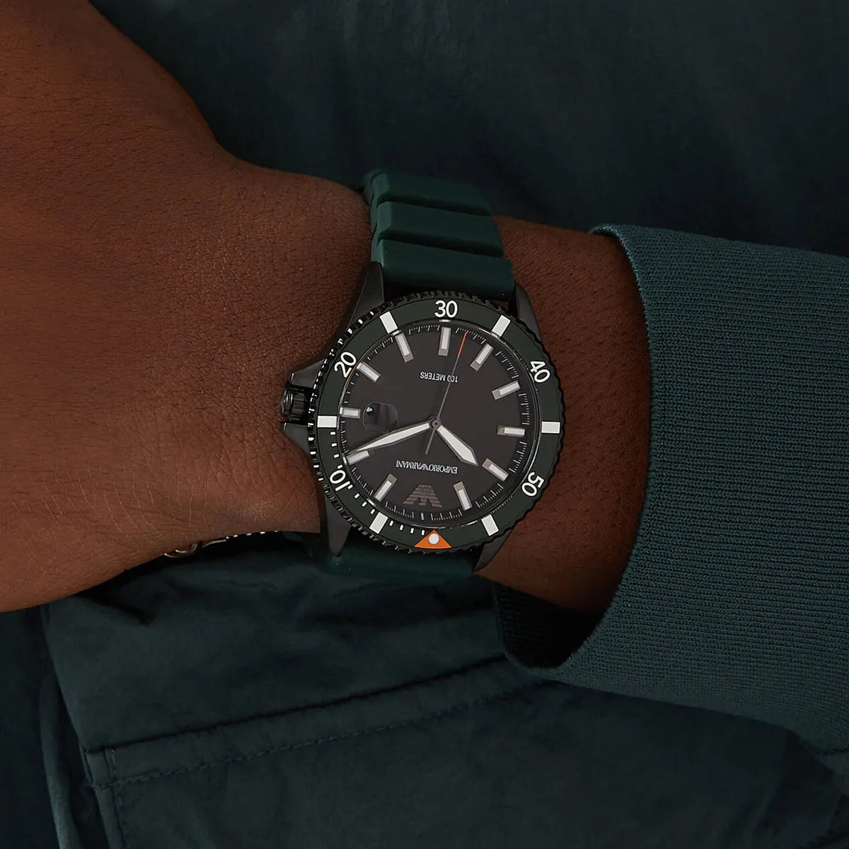 Emporio Armani Diver Black Dial Green Silicone Men's Watch – AR11464