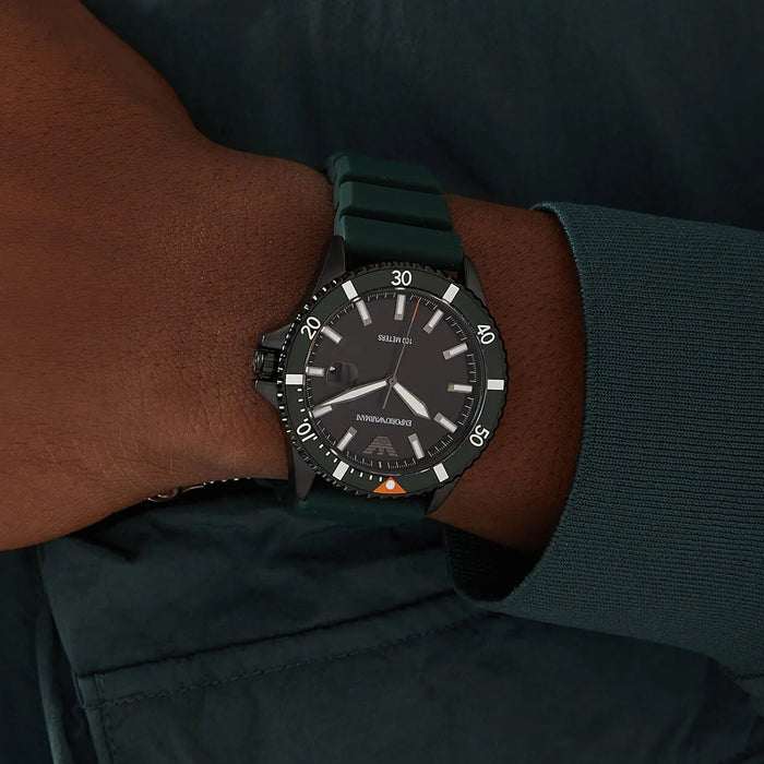 Emporio Armani Diver Black Dial Green Silicone Men's Watch – AR11464