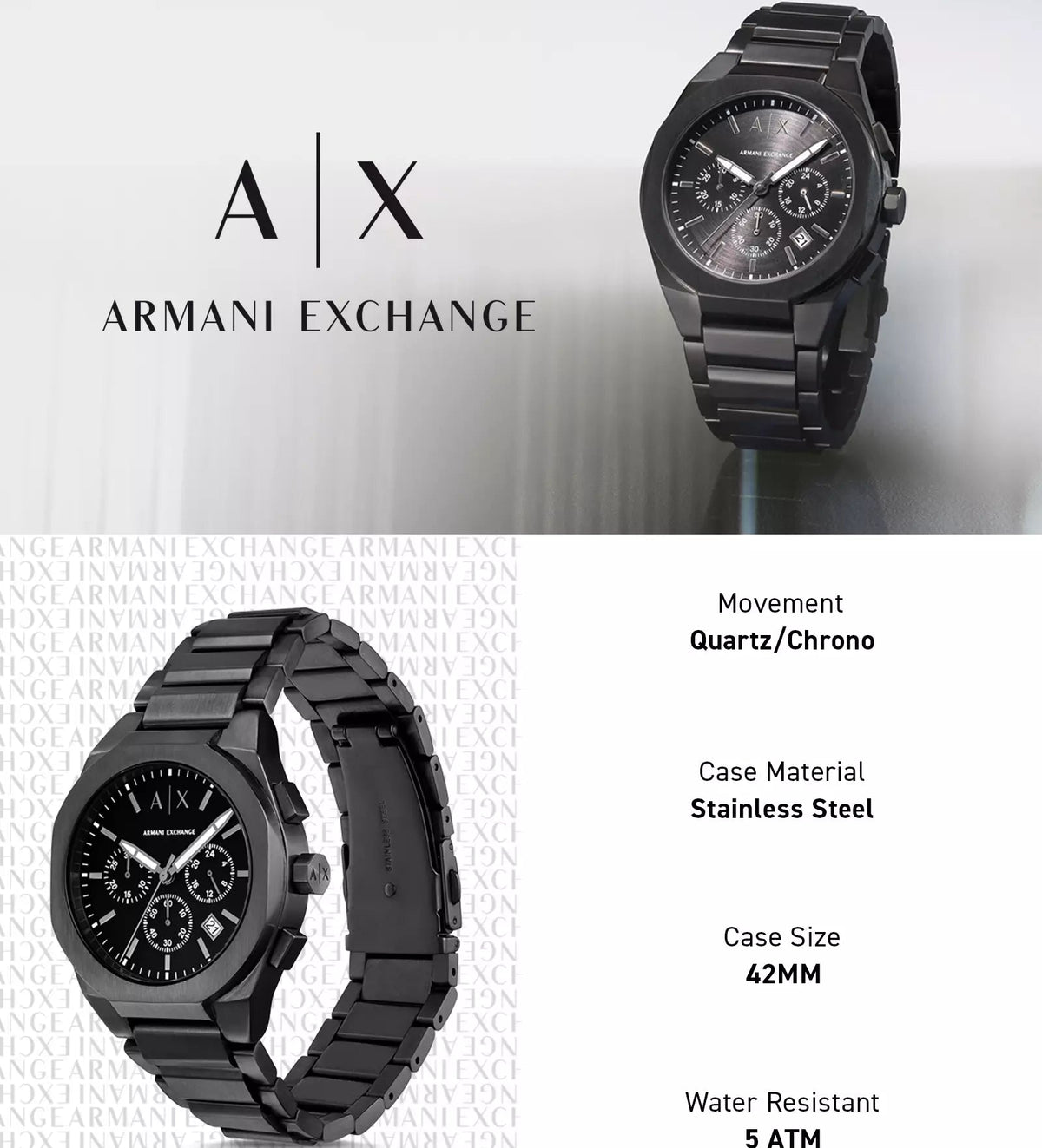 Armani Exchange Sync Black Dial Chronograph Men's Watch – AX4183