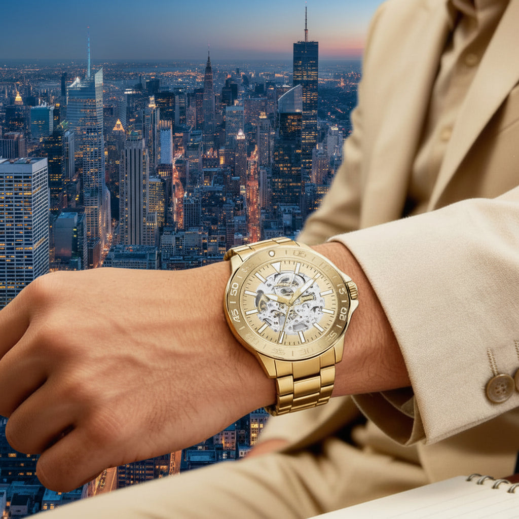 Fossil Bannon Automatic Gold Sunray Dial Gold-Tone Stainless Steel Men's Watch – BQ2680