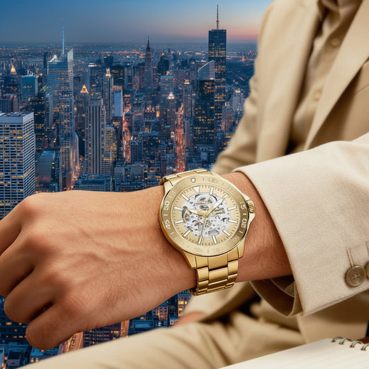Fossil Bannon Automatic Gold Sunray Dial Gold-Tone Stainless Steel Men's Watch – BQ2680
