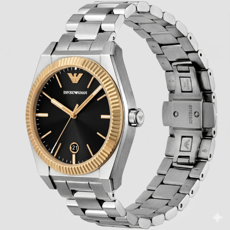Emporio Armani Federico Black Dial Stainless Steel Bracelet Men's Watch – AR80077