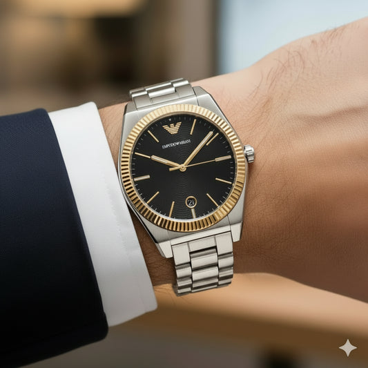Emporio Armani Federico Black Dial Stainless Steel Bracelet Men's Watch – AR80077