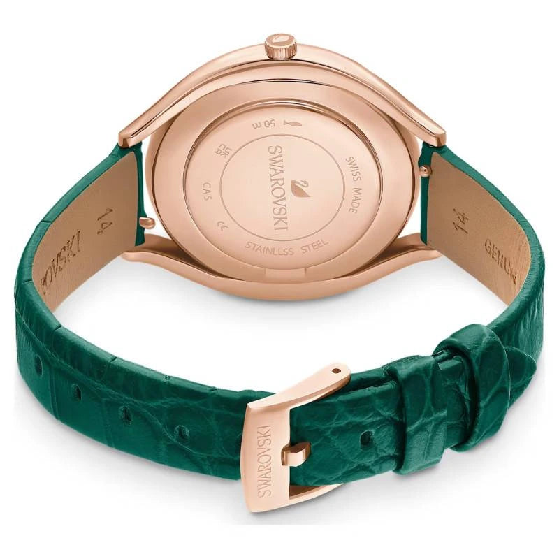 Swarovski Crystalline Aura Green Dial Green Leather Strap Ladies Watch – 5644078