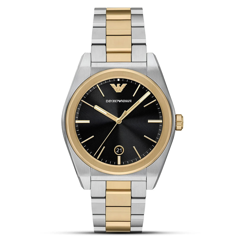 Emporio Armani Federico Black Dial Two-Tone Stainless Steel Men's Watch – AR11715