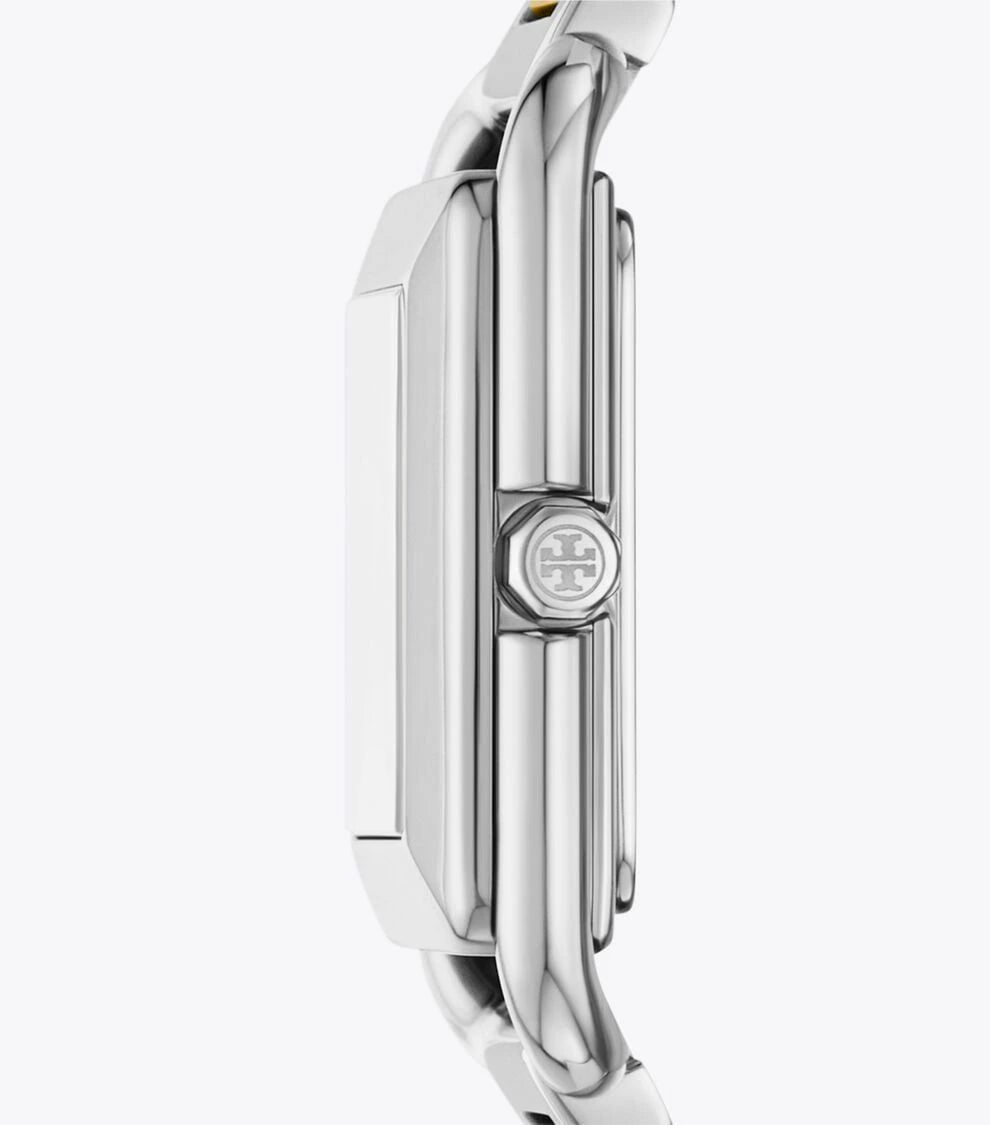 Tory Burch Kira Square Ivory Dial Two-Tone Stainless Steel Ladies Watch – TBW6021