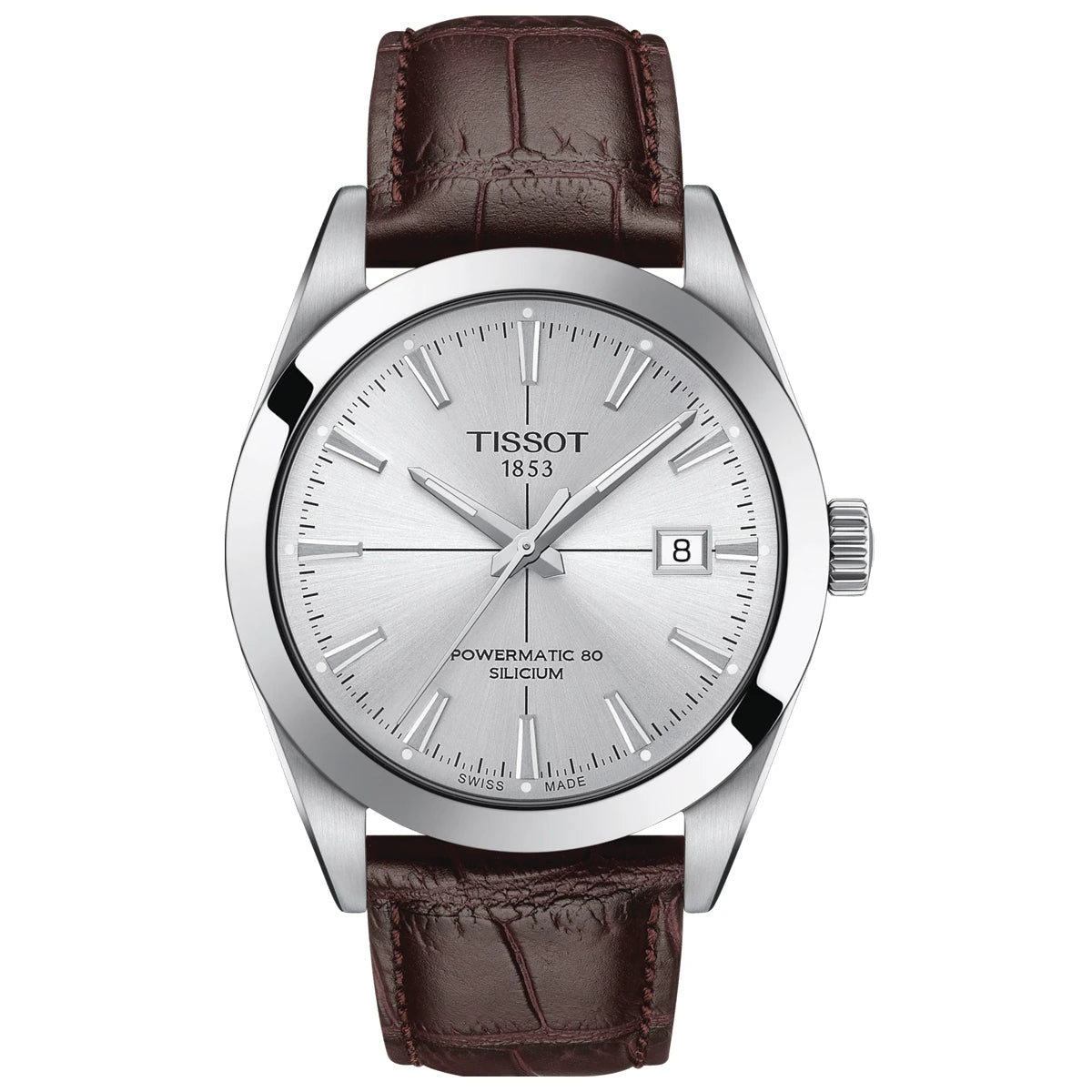 Tissot Gentleman Silver Dial Brown Leather Strap Men's Watch – T127.407.16.031.01
