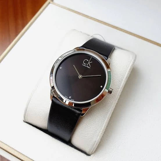 Calvin Klein Minimal Black Dial Black Leather Men's Watch – K3M211CS