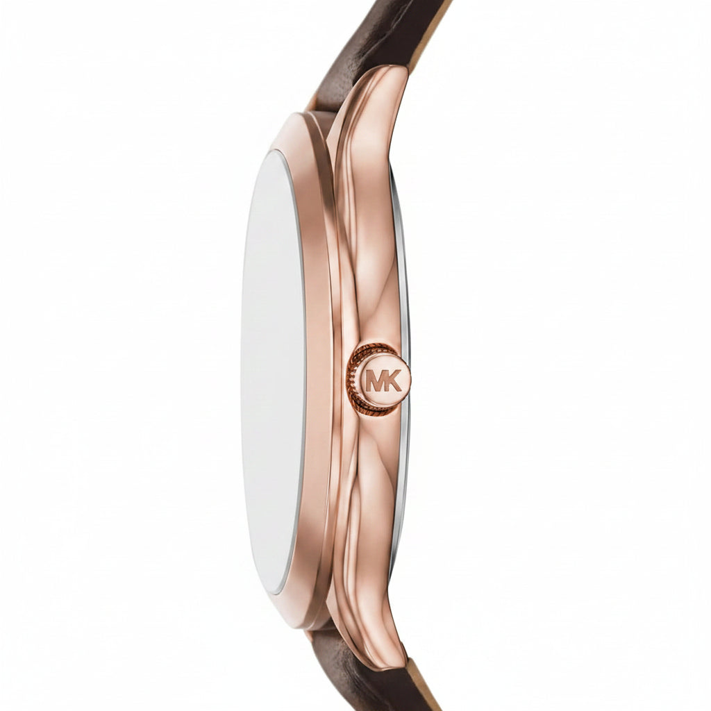 Michael Kors Slim Runway Rose Gold-Tone Dial Brown Leather Strap Ladies Watch – MK7489