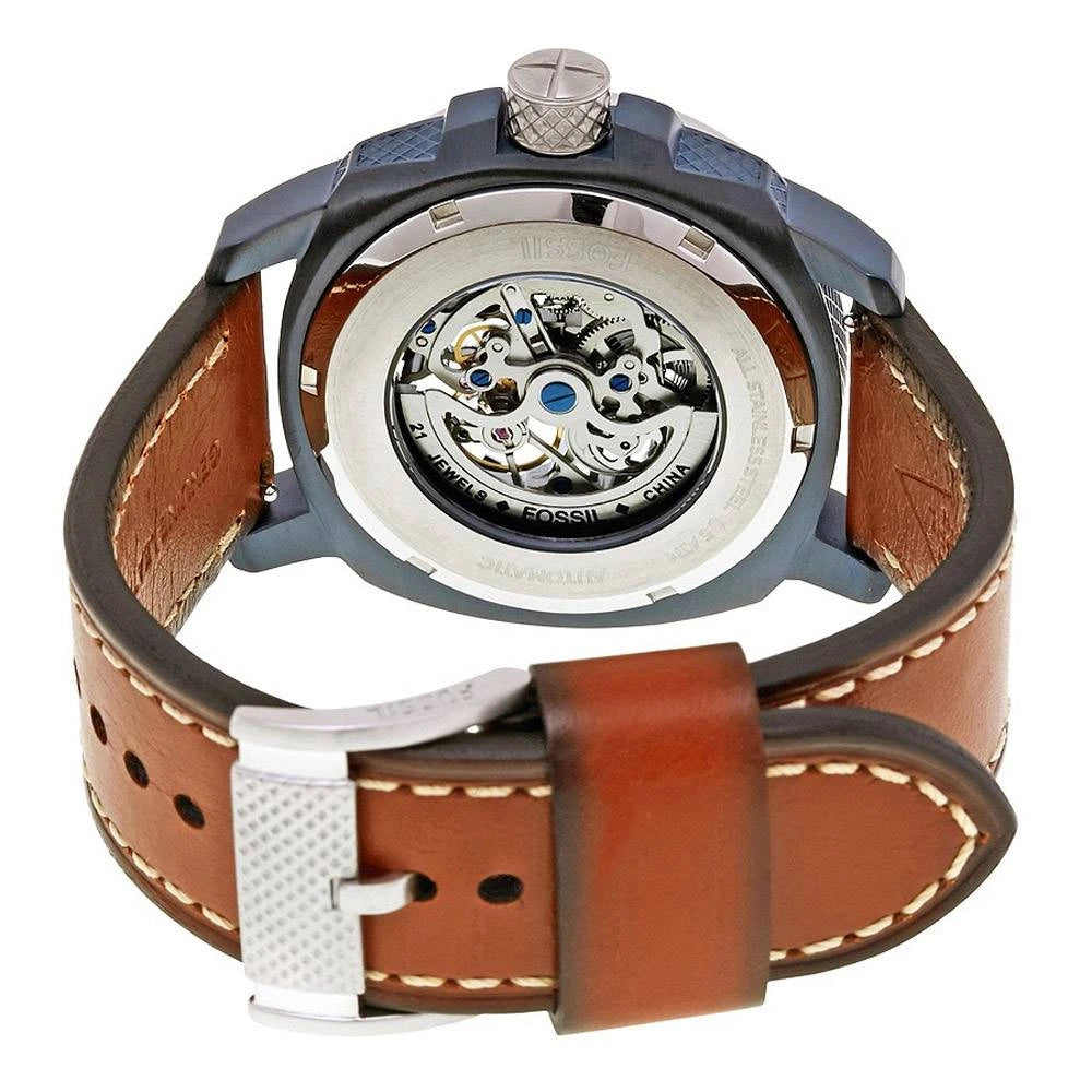 Fossil Modern Machine Skeleton Blue Dial Brown Leather Strap Men's Watch – ME3135