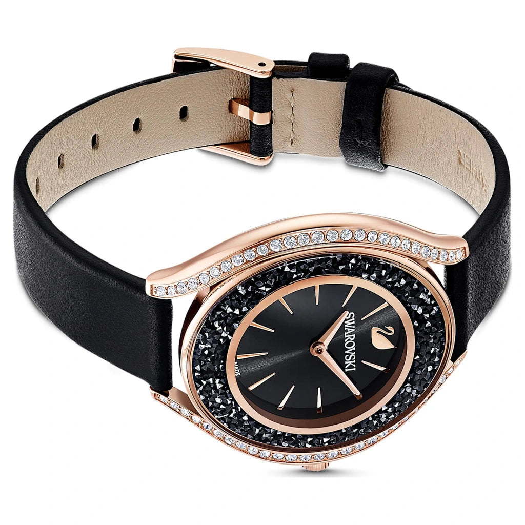 Swarovski Crystalline Aura Black Dial Black Leather Strap Ladies Watch – 5558634