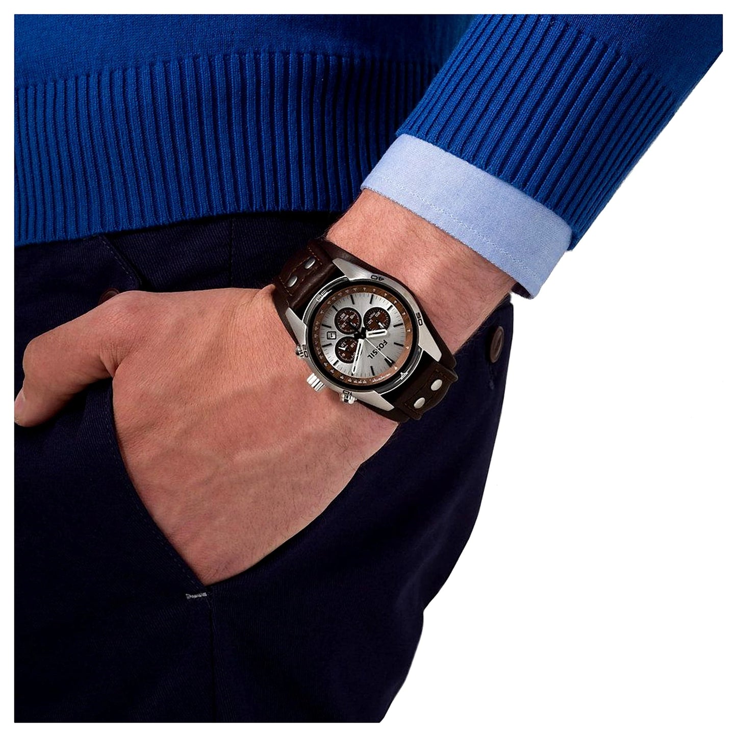 Fossil Coachman Chronograph Brown Dial Brown Leather Strap Men's Watch – CH2565