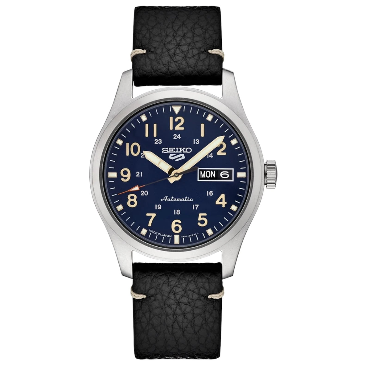 Seiko 5 Sports Field Blue Dial Black Leather Strap Men's Watch – SRPG39K1