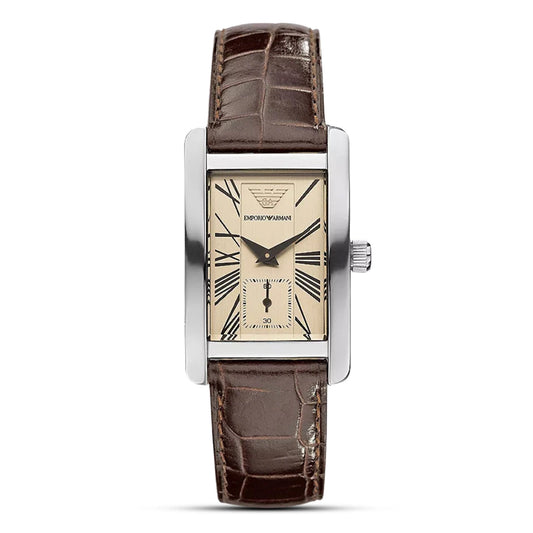 Emporio Armani Classic Beige Dial Brown Leather Strap Men's Watch – AR0154
