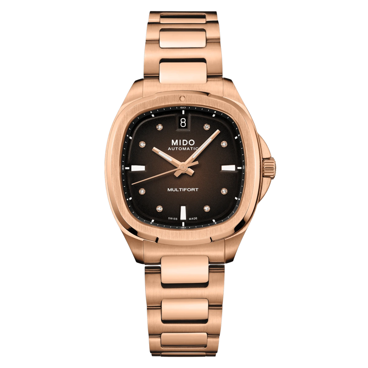 MIDO Multifort TV 35 Brown Gradient Dial Rose Gold PVD Stainless Steel Ladies Watch – M049.307.33.296.00