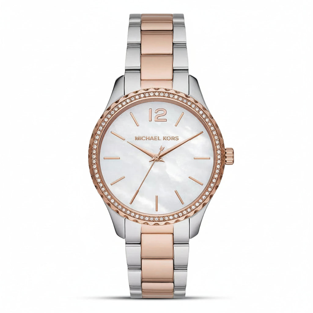 Michael Kors Layton Mother of Pearl Dial Two-Tone Stainless Steel Ladies Watch – MK6849