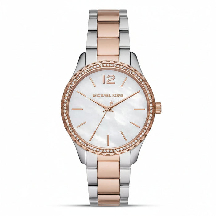 Michael Kors Layton Mother of Pearl Dial Two-Tone Stainless Steel Ladies Watch – MK6849
