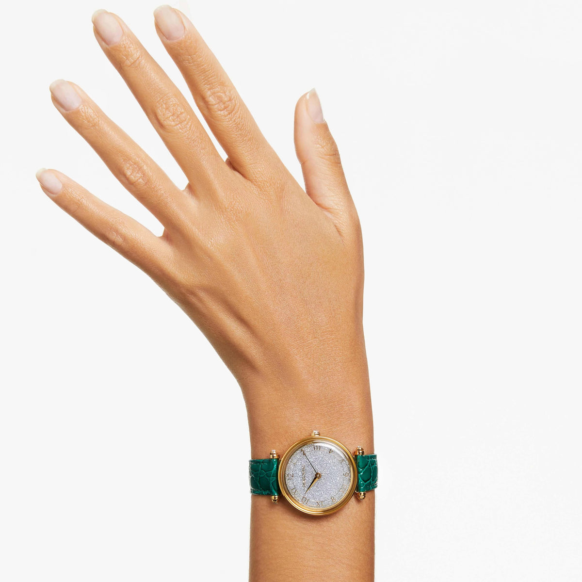 Swarovski Crystalline Wonder White Dial Green Leather Ladies Watch – 5656893
