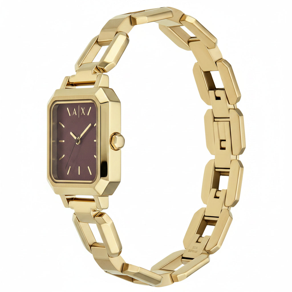 Armani Exchange Leila Red Sunray Dial Gold-Tone Stainless Steel Ladies Watch – AX5734