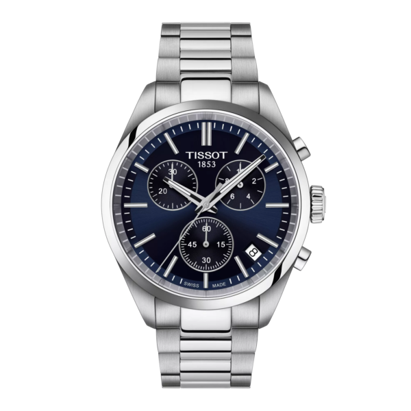 Tissot PR 100 Silver Chronograph front two view
