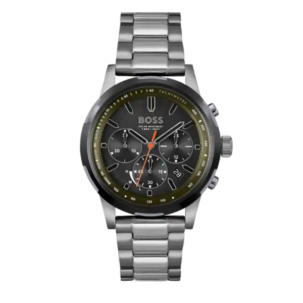 Hugo Boss Grey Steel Olive Green Dial Solar Chronograph Men's Watch |1514034